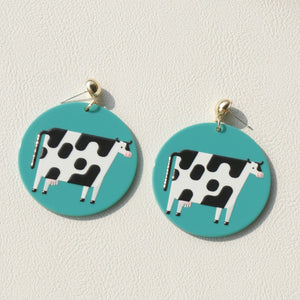 Turquoise Acrylic Dairy Cow Earrings