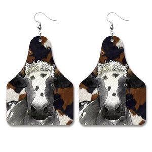 Minnie Moo's Leather Cow Tag Earrings
