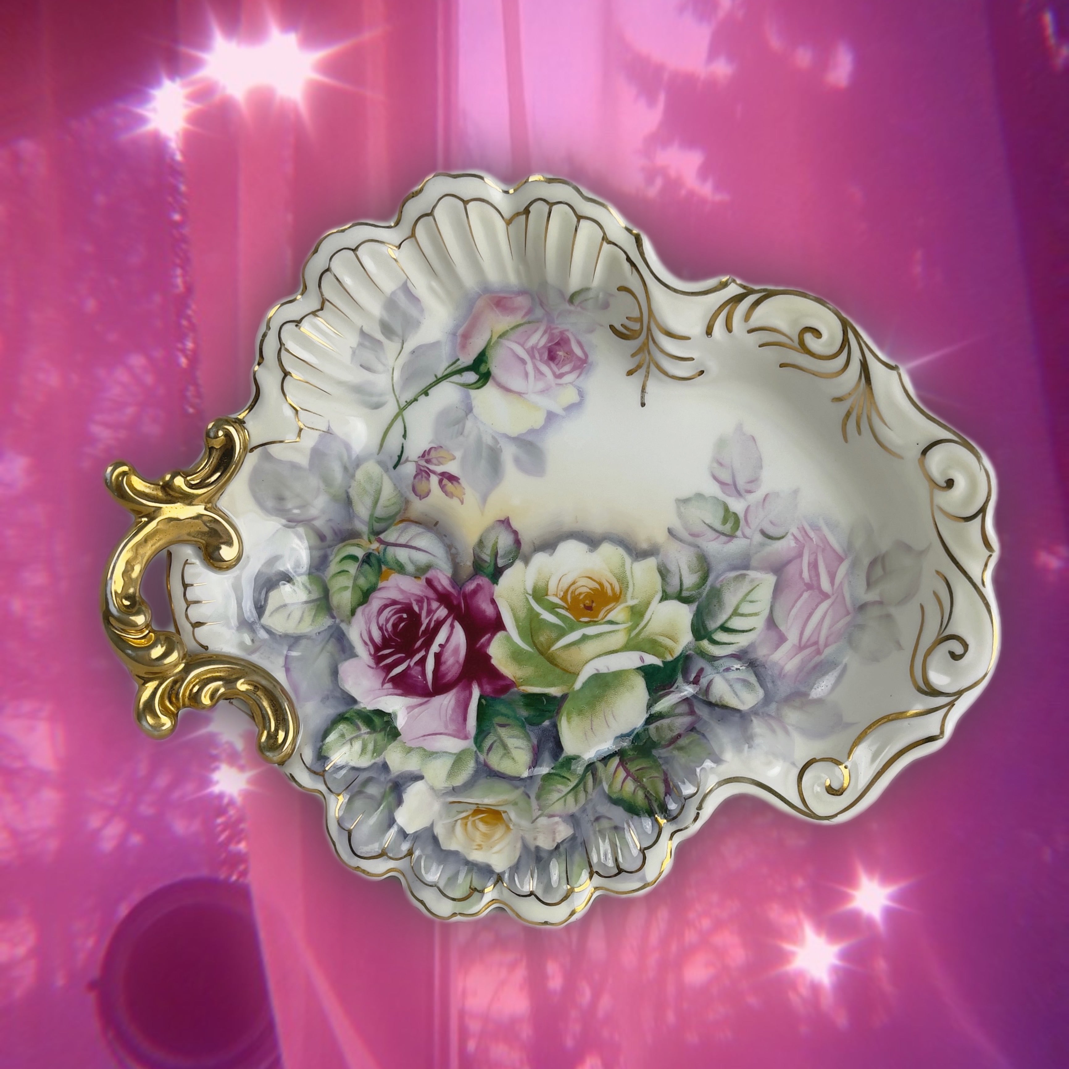 Victorian Blooming Rose Porcelain Candy Dish