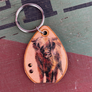 Cow Tag Leather Keychain