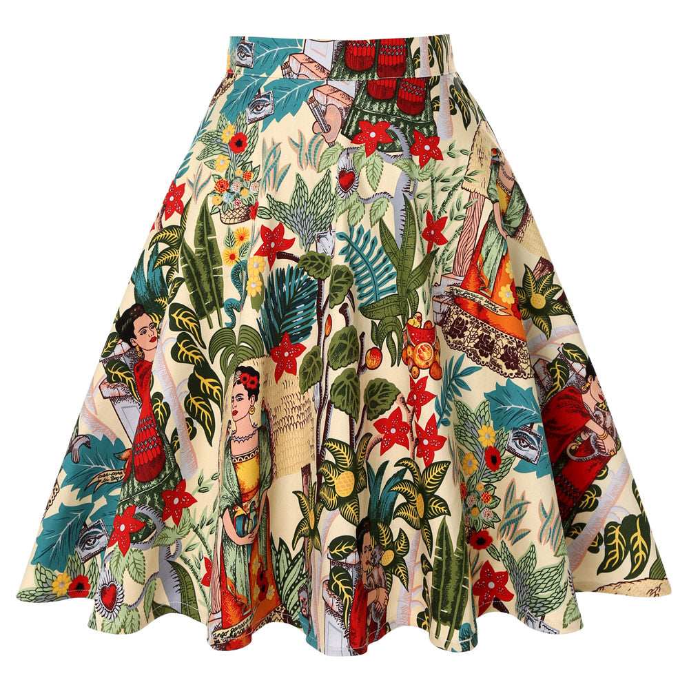 Frida Kahlo A Line Skirt Summer Yellow Apricot