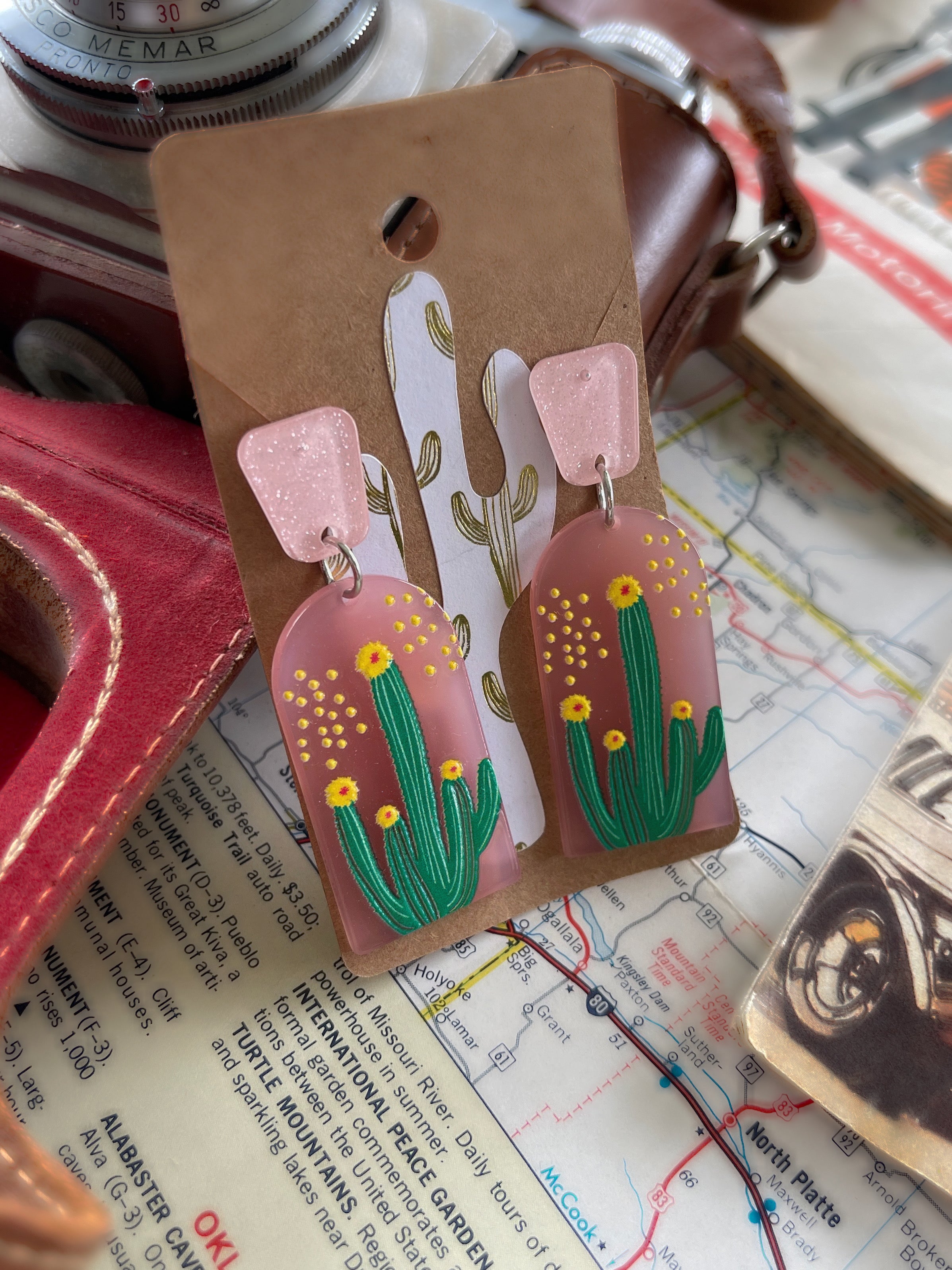 Pink Desert Cactus Earrings