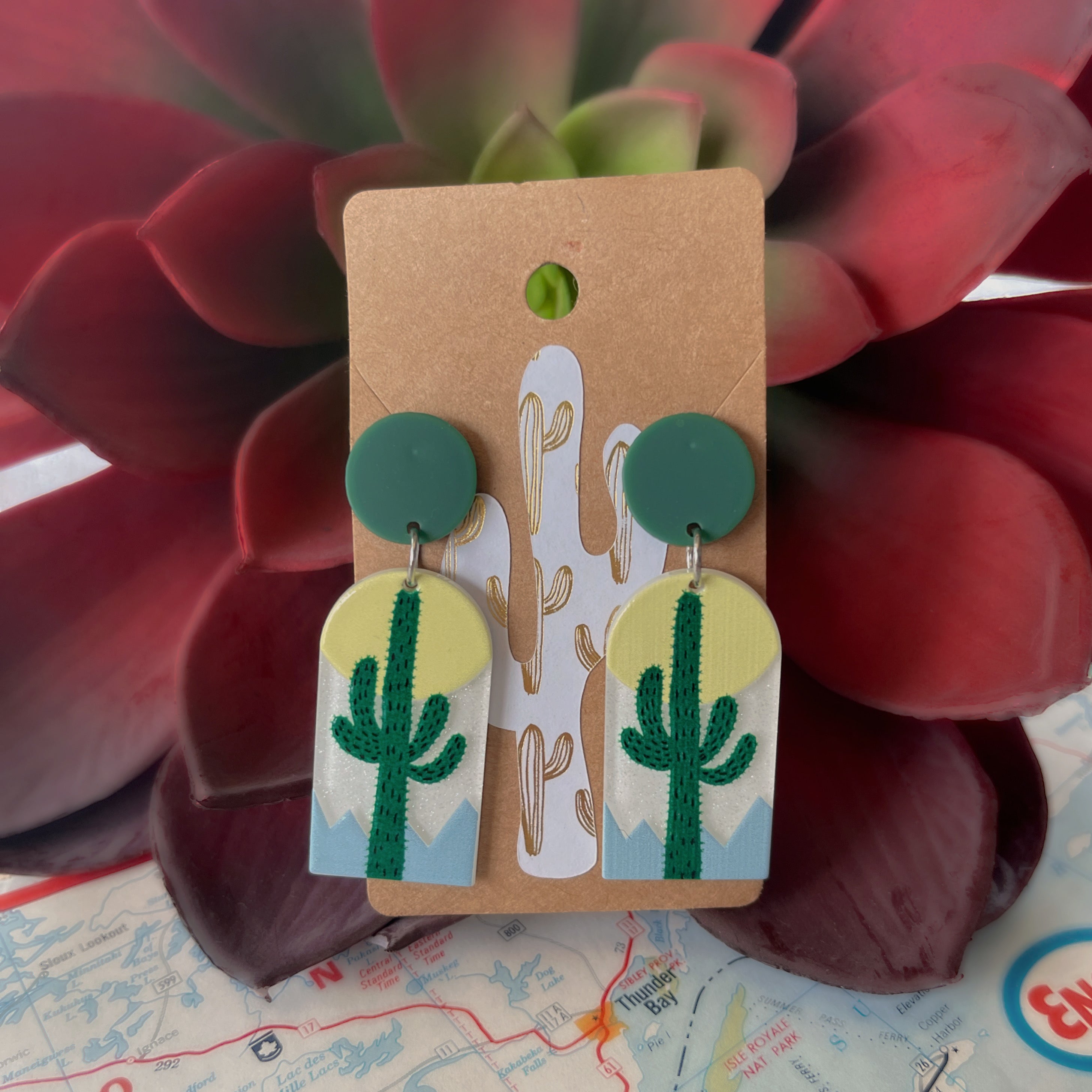 Green Saguaro Desert Cactus Earrings