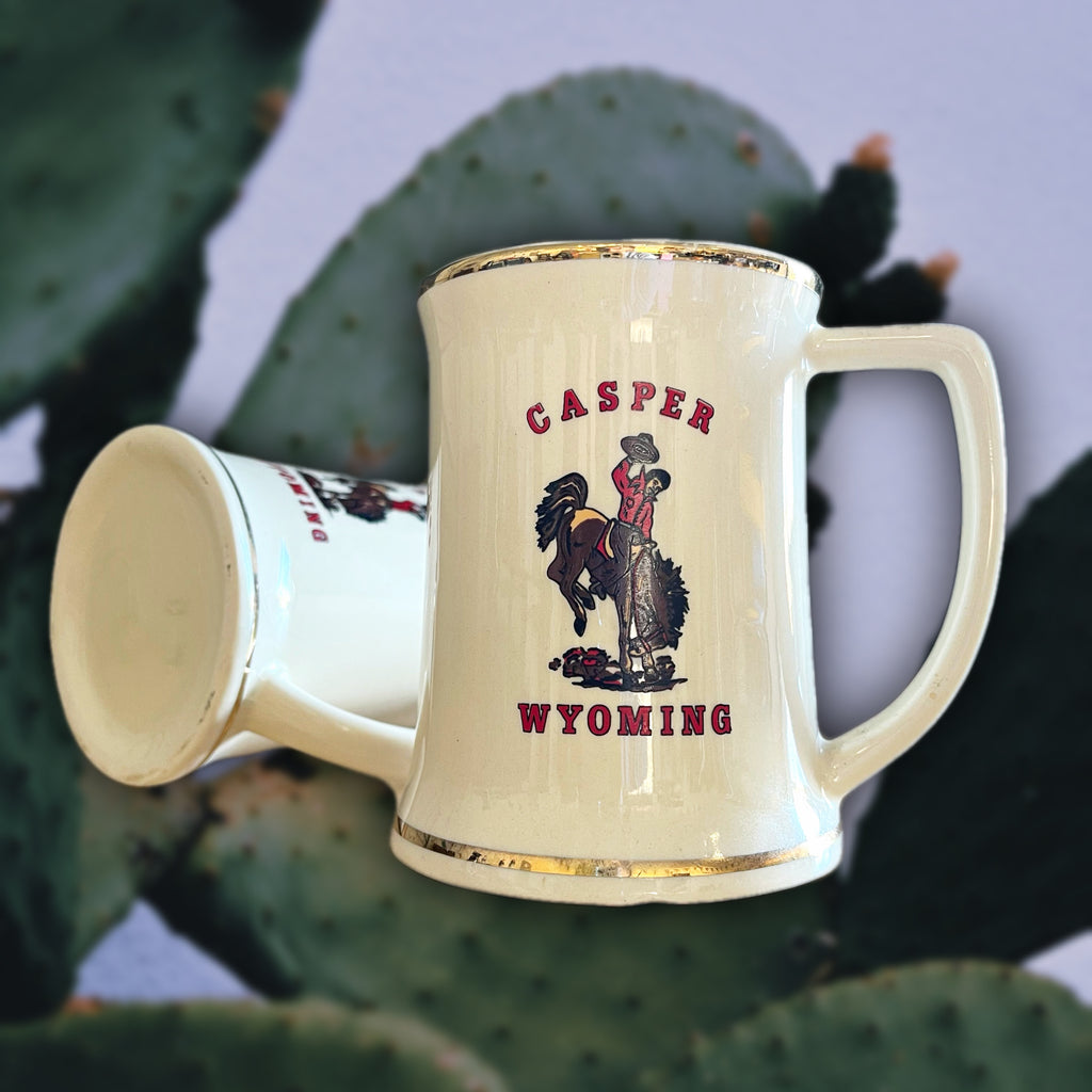 Cowboy Coffee Cup Wyoming Barware Vintage Advertising