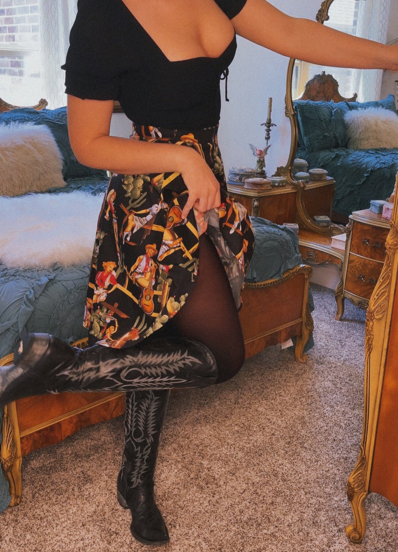 Black Pistolero Cowgirl A-Line Skirt