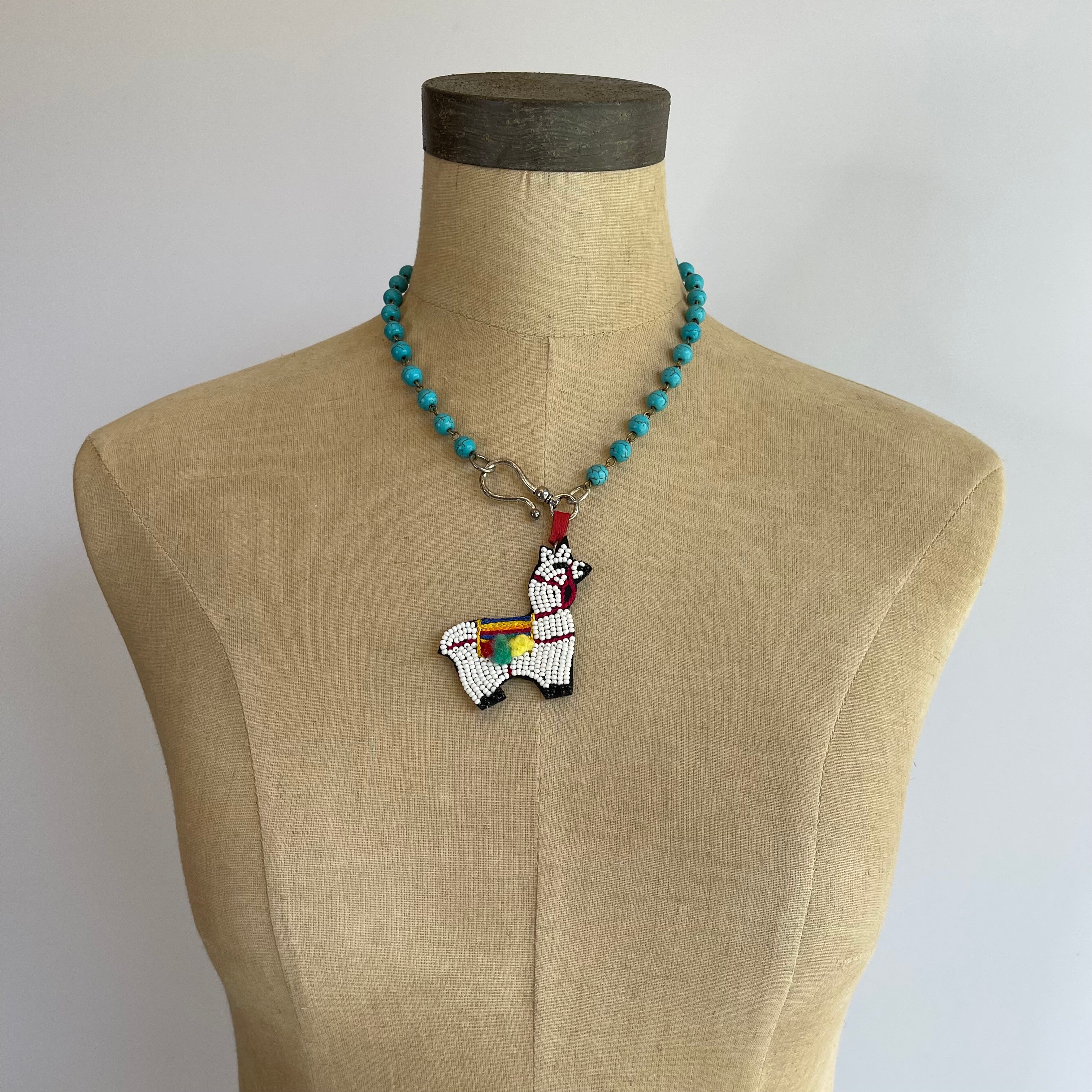 Llama Necklace Turquoise and REd