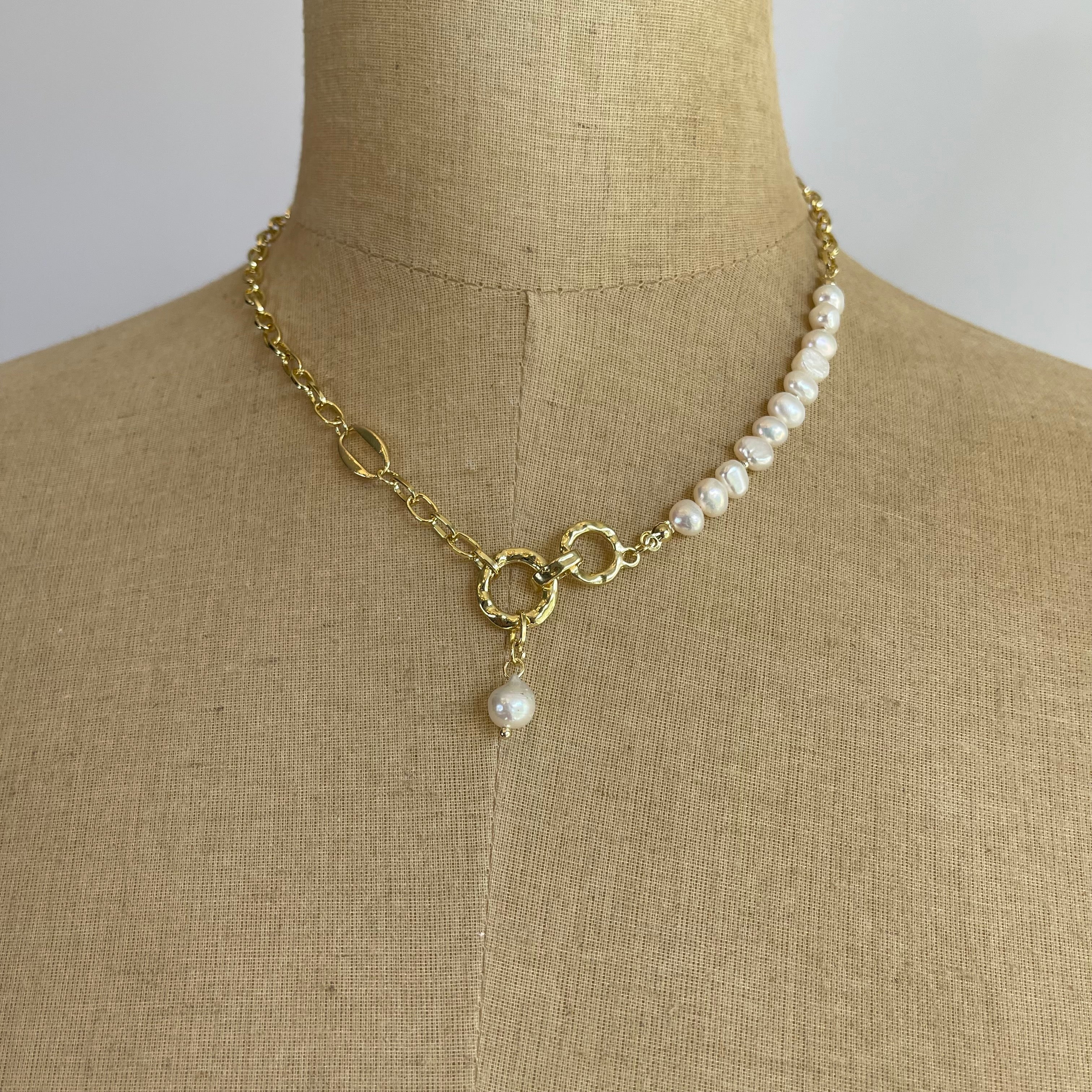 Nautical Pearl Gold Chain Necklace