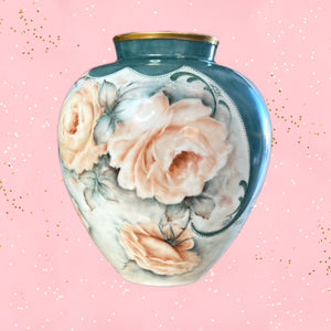 Antique Limoge Bavaria Porcelain Rose Vase Victorian Decor