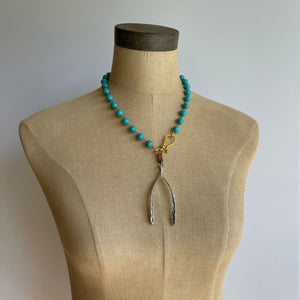 Turquoise Wishbone Gold Clasp Necklace