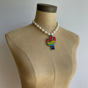 Rainbow and Pearl Cactus Necklace
