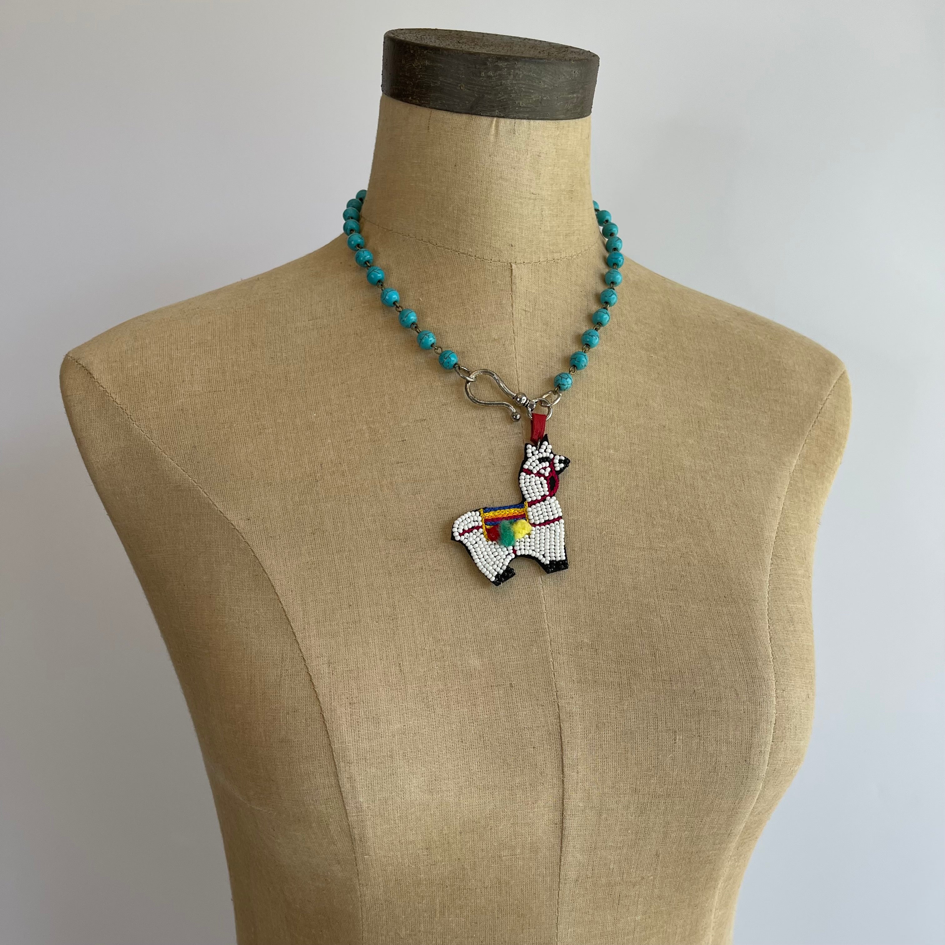 Llama and Turquoise Necklace Bead Work 