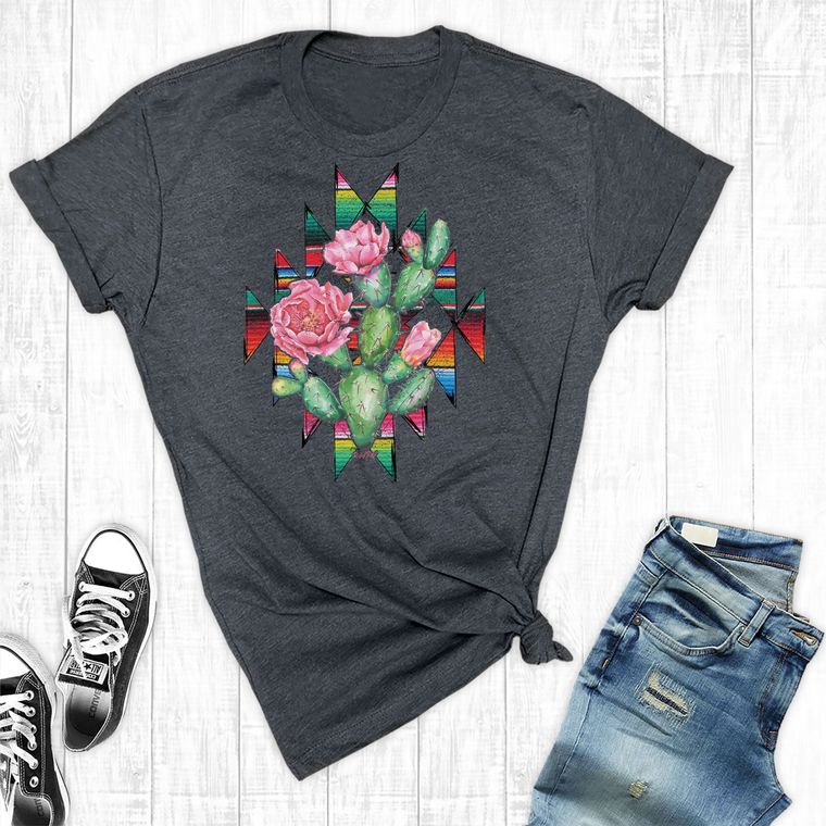 Cactus And A Rose Aztec Charcoal T-Shirt